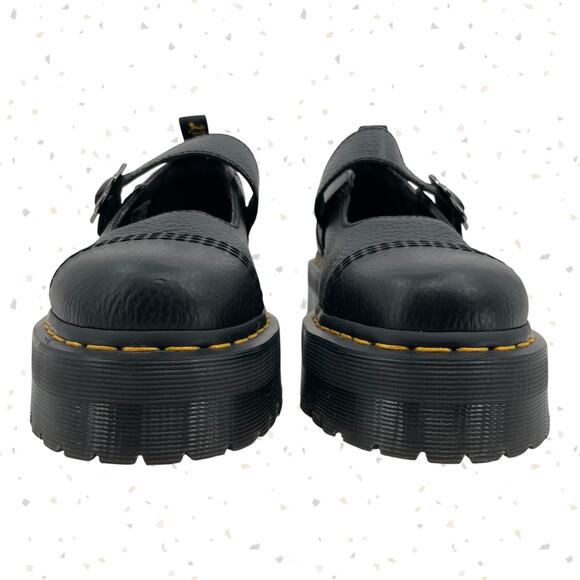 Dr. Martens Addina Platform Mary Janes Black Leather Flower Buckle Shoes Size 9 - Picture 6 of 11